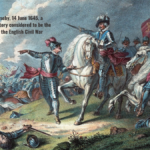 The Battle of Naseby, 14 June 1645, a Parliamentarian victory considered to be the turning point of the English Civil War, hand-coloured copper engraving
