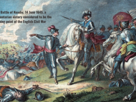 The Battle of Naseby, 14 June 1645, a Parliamentarian victory considered to be the turning point of the English Civil War, hand-coloured copper engraving