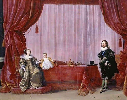Henrietta Maria and Charles before the war, with their son Charles. The couple spent much of the war apart, corresponding by letter. Hendrik Gerritsz Pot, Royal Collection
