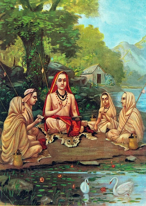 The second in the list of 13th famous monks - Adi Shankara with disciples.