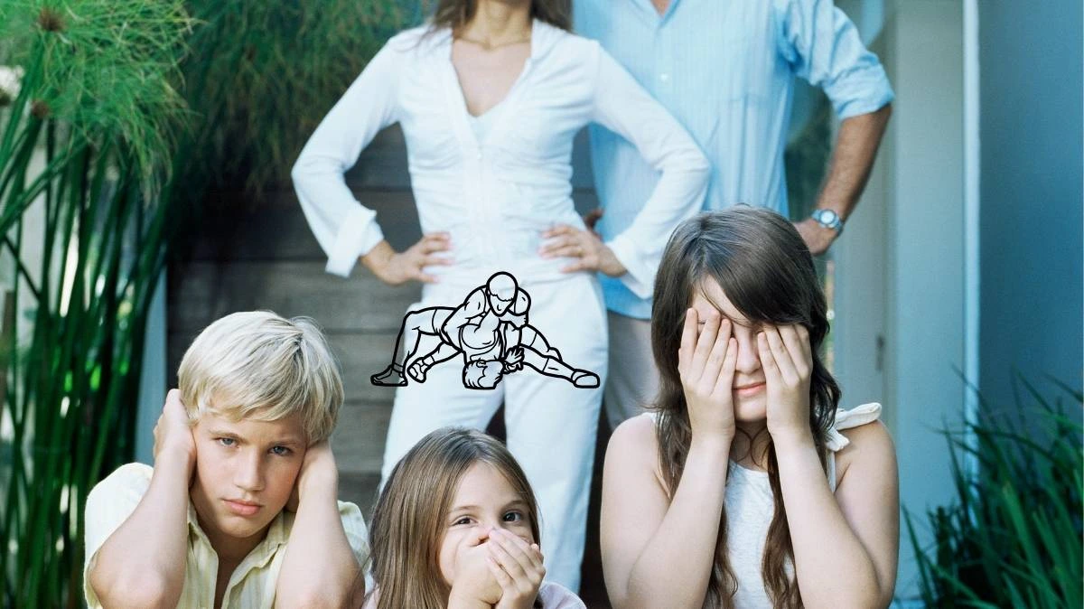 Image is about wife annoyed at children who is been defeated by a daughter in Wrestle.. AITA for Letting My Wife Wrestle Our Daughter Even Though I Knew She’d Lose