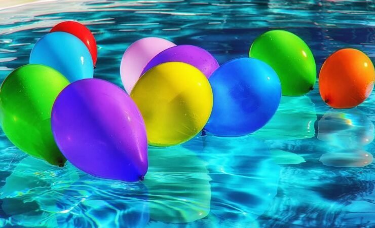 Balloons, Colorful, Swimming pool