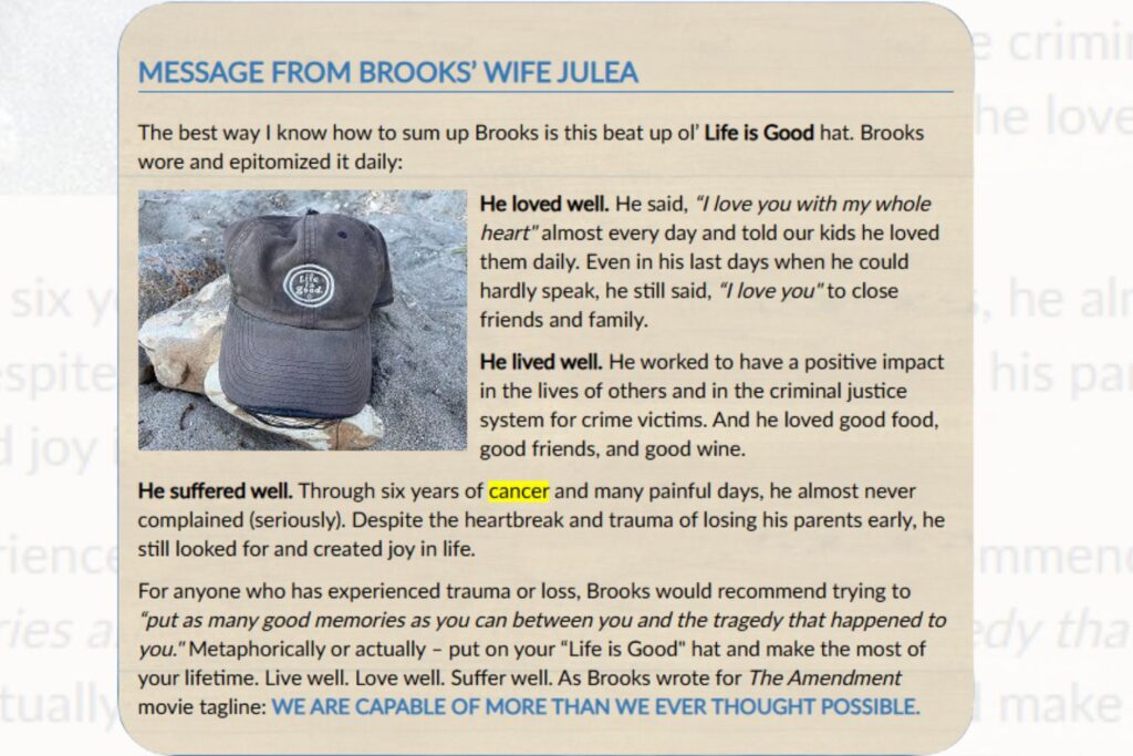 His last wife, Julea Posey, shared a heartfelt tribute to Brooks