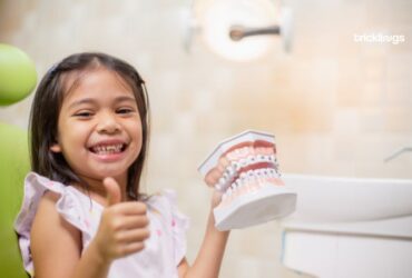 Little girl teeth are healthy in dental office, dental care