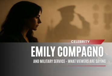 Emily Compagno looking thoughtful beside the shadow of a saluting soldier, symbolizing military respect and viewer curiosity.