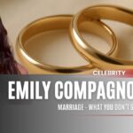 Emily Compagno smiling beside two intertwined gold wedding rings, symbolizing her private marriage life.