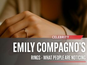 Close-up of a woman's hand wearing a delicate engagement ring, symbolizing public curiosity about Emily Compagno’s marriage and jewelry choices.