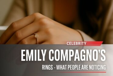 Close-up of a woman's hand wearing a delicate engagement ring, symbolizing public curiosity about Emily Compagno’s marriage and jewelry choices.