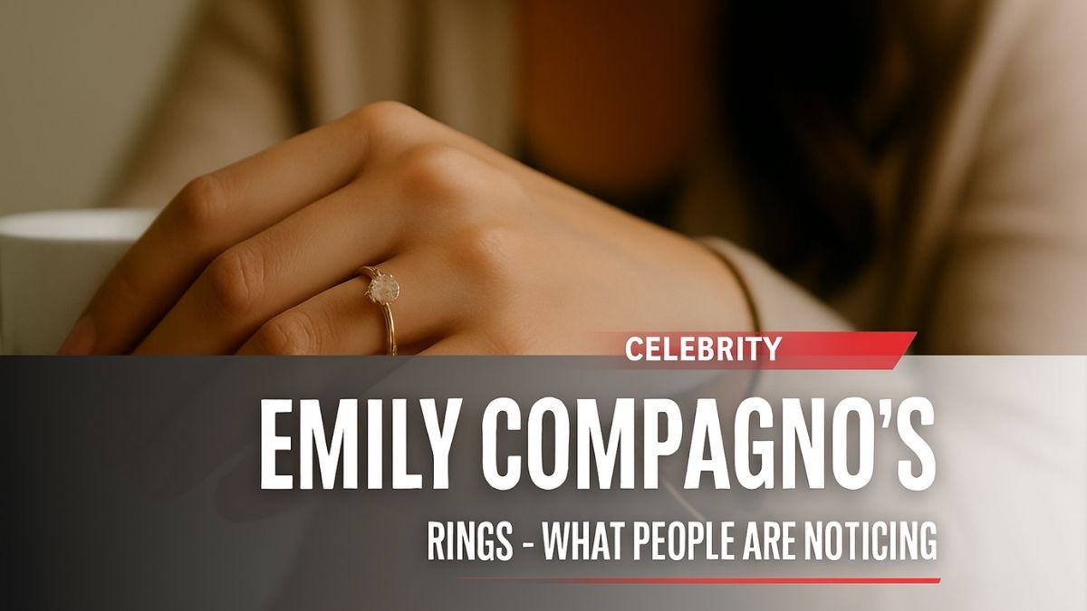 Close-up of a woman's hand wearing a delicate engagement ring, symbolizing public curiosity about Emily Compagno’s marriage and jewelry choices.