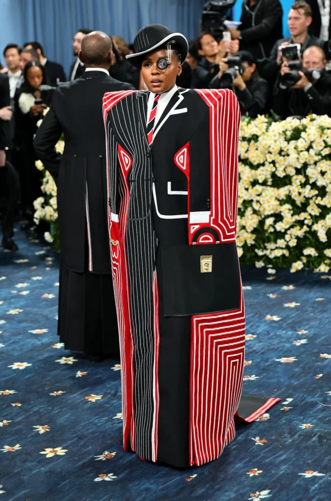 Funny image of Janelle Monáe wearing an exaggerated geometric outfit at the Met Gala — funny pictures of people in bold fashion