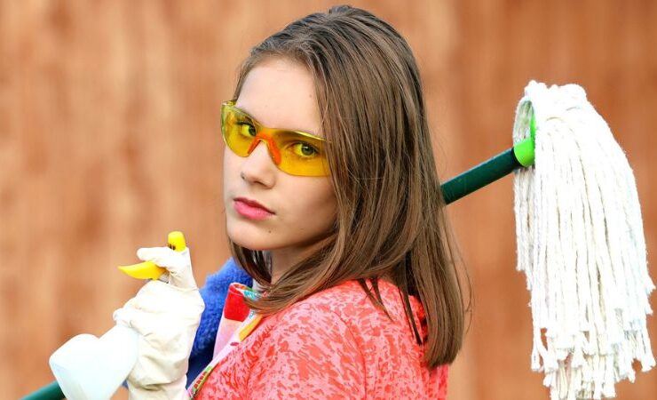 Girl, Goggles, Mop image