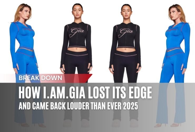Models wearing I.AM.GIA’s Blare Trackpant sets with blog headline overlay about the brand’s 2025 comeback.