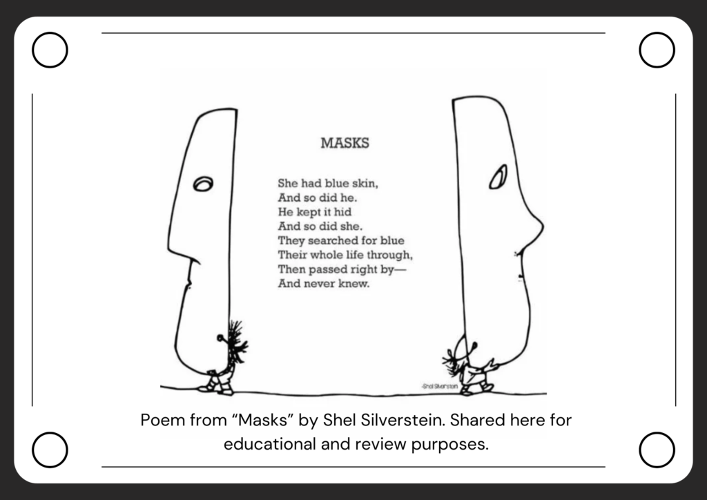 Image of Shel Silverstein’s poem ‘Masks’ designed by tricklings.com on Canva.
