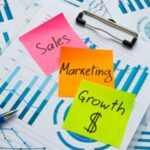 Words Sales marketing and profit growth as plan on the charts.