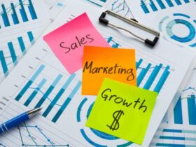 Words Sales marketing and profit growth as plan on the charts.