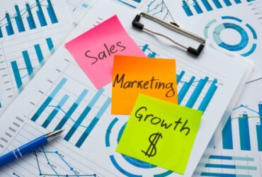 Words Sales marketing and profit growth as plan on the charts.