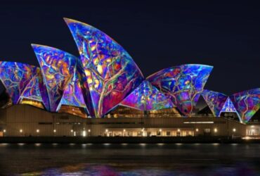 Modern Sydney aesthetic with soft edges and warm tones during Vivid Sydney