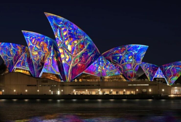 Modern Sydney aesthetic with soft edges and warm tones during Vivid Sydney
