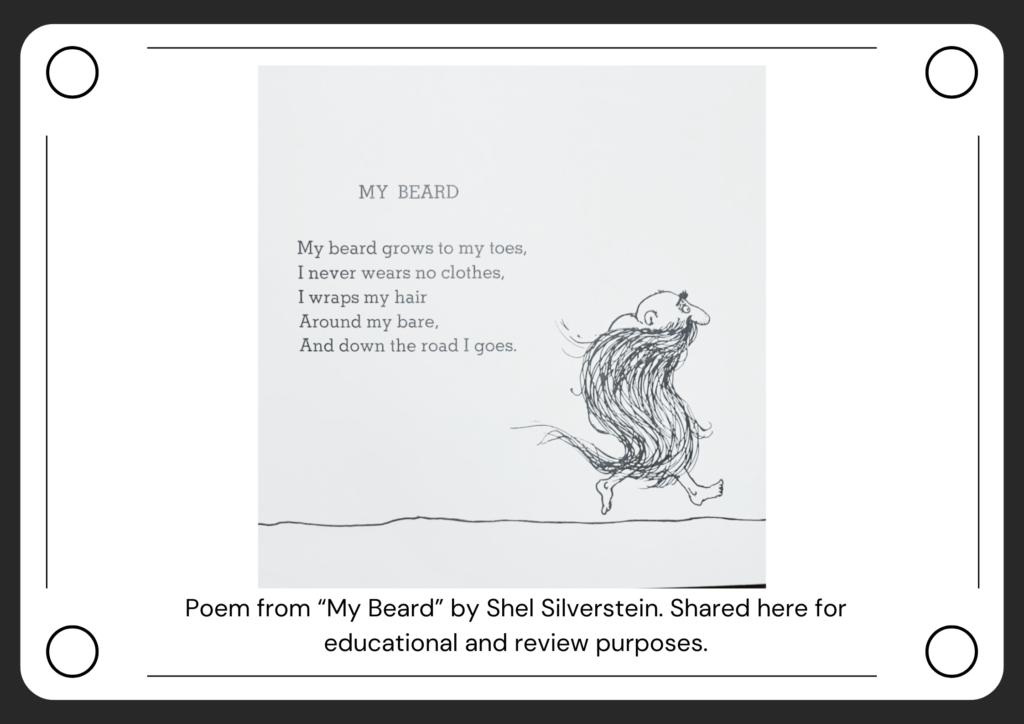 Image of Shel Silverstein’s poem "My beard" designed by tricklings.com on Canva.