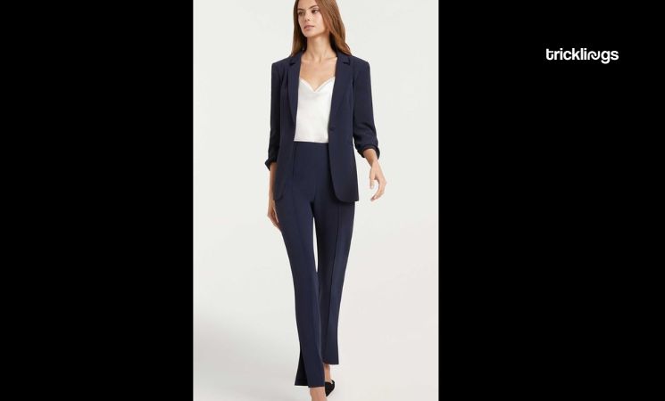 Navy Blue Women's Suiting with Skin silk camisoles