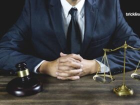 A lawyer sitting in front of justice scale and order