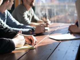 Business team discussing strategies to optimize talent for start-up success