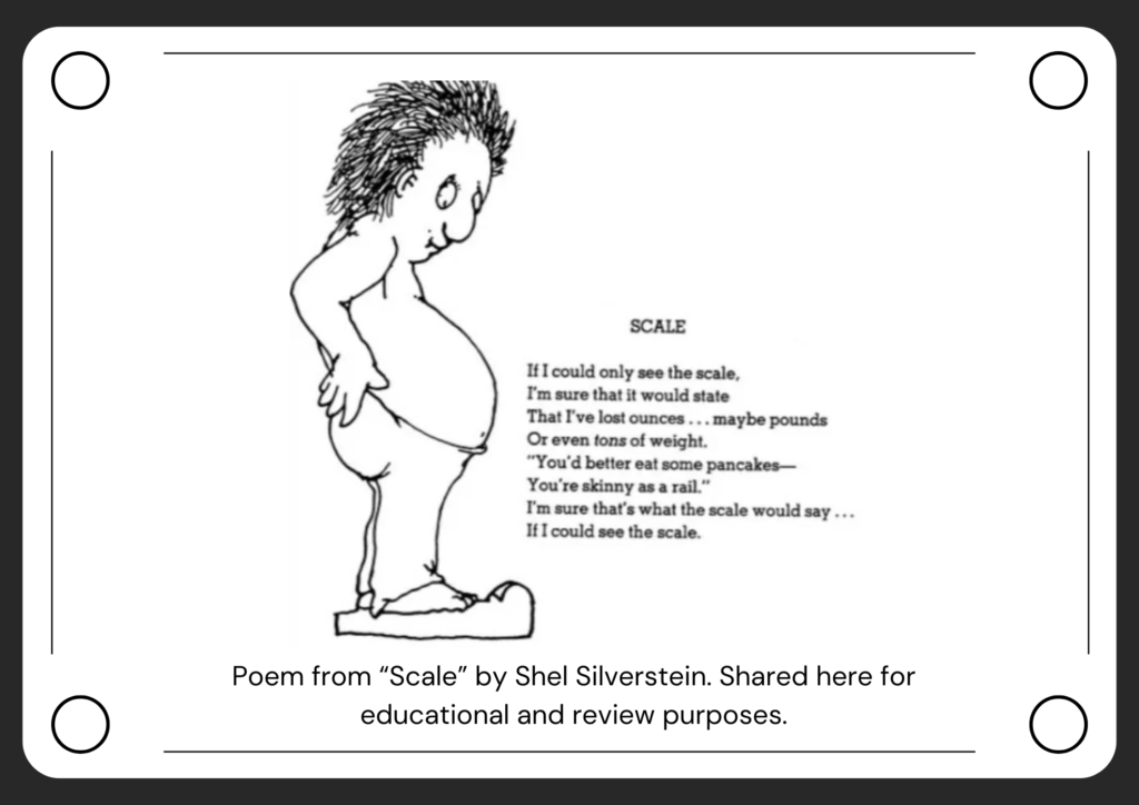 Image of Shel Silverstein’s poem "Scale" designed by tricklings.com on Canva.