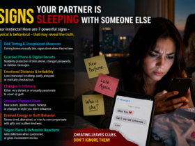 "Infographic showing 7 signs of cheating, including emotional distance, secrecy, and physical clues of infidelity.