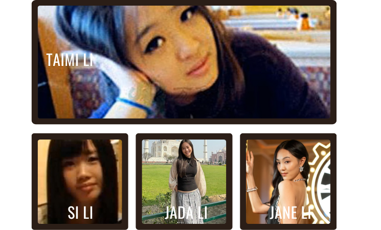 Taimi, her full sister Si Li, and her two half-sisters, Jane Li and Jada Li.