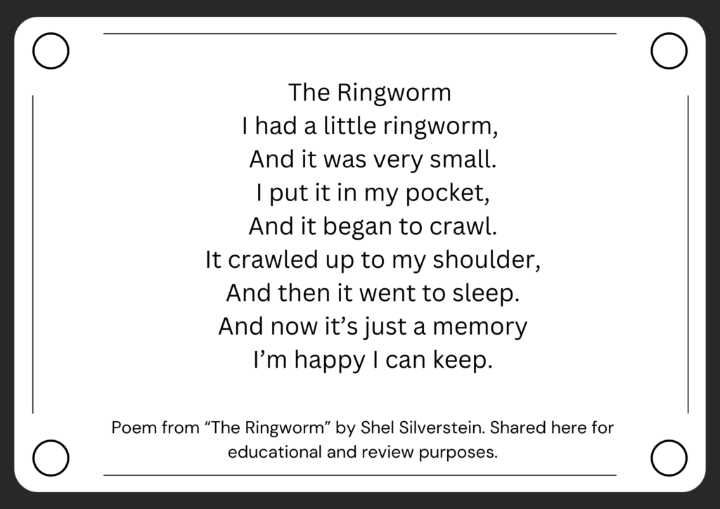 Image of Shel Silverstein’s poem "The Ringworm" designed by tricklings.com on Canva.