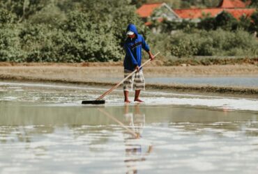 Indigenous salt farmer working in East Java, symbolizing traditional knowledge in sustainable business.