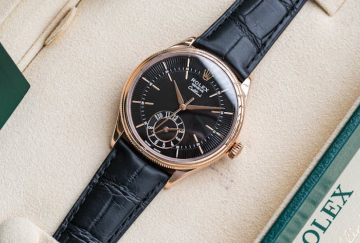Luxury Rolex watch in leather strap box