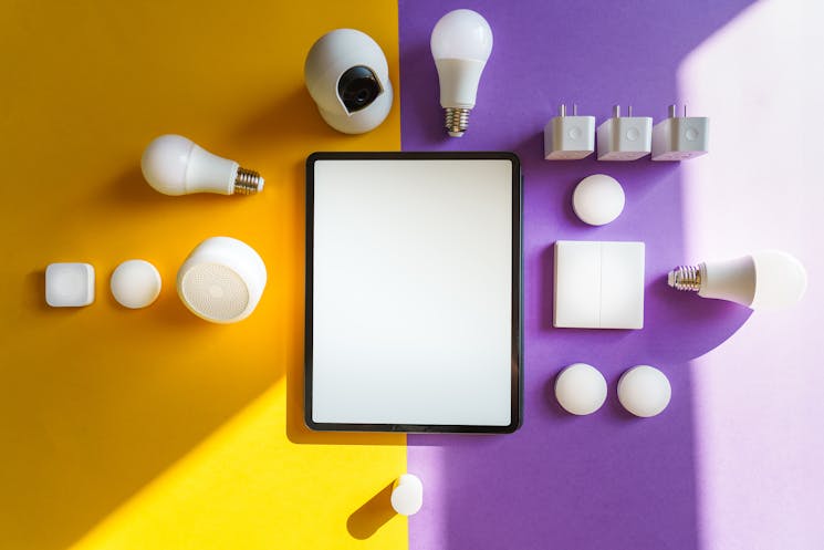 table neatly surrounded by smart lighting solutions
