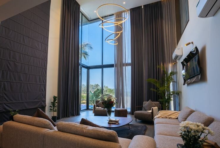 Luxurious event lounge setup with stylish furniture