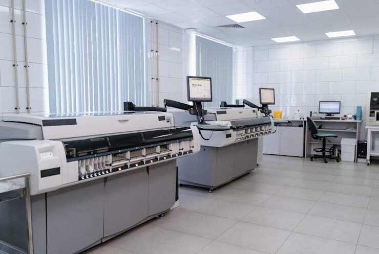 Modern digital printing equipment in a lab