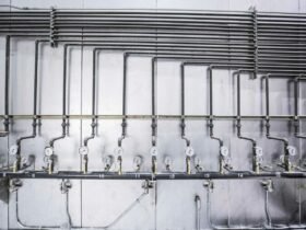 Steel pipe lines with pressure gauge used in plumbing systems
