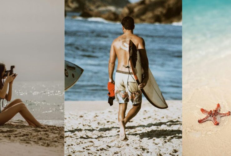 Man enjoying summer escape on a beach with surfboard